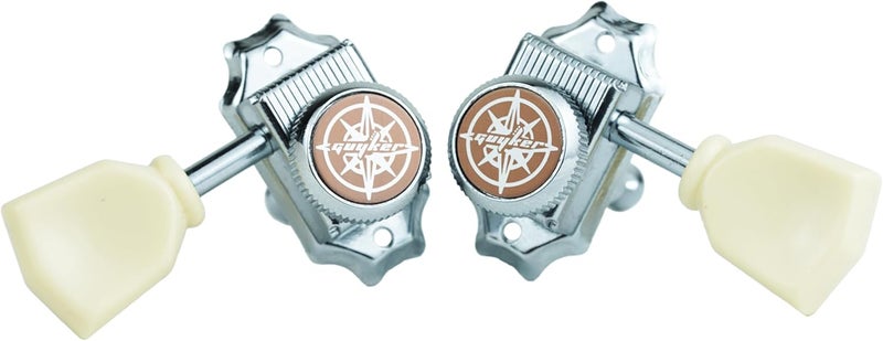 guyker 3x3 Vintage Style Locking Guitar Machine Heads – 1:15 Ratio Lock String Chrome Deluxe Tuning Key Pegs Tuners Set Replacement for Electric, Acoustic or Folk Guitars - GK44sp, White Button - Image 5